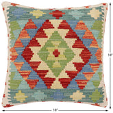 handmade Traditional Pillow Rust Blue Hand-Woven SQUARE 100% WOOL Hand woven turkish pillow2' x 2'